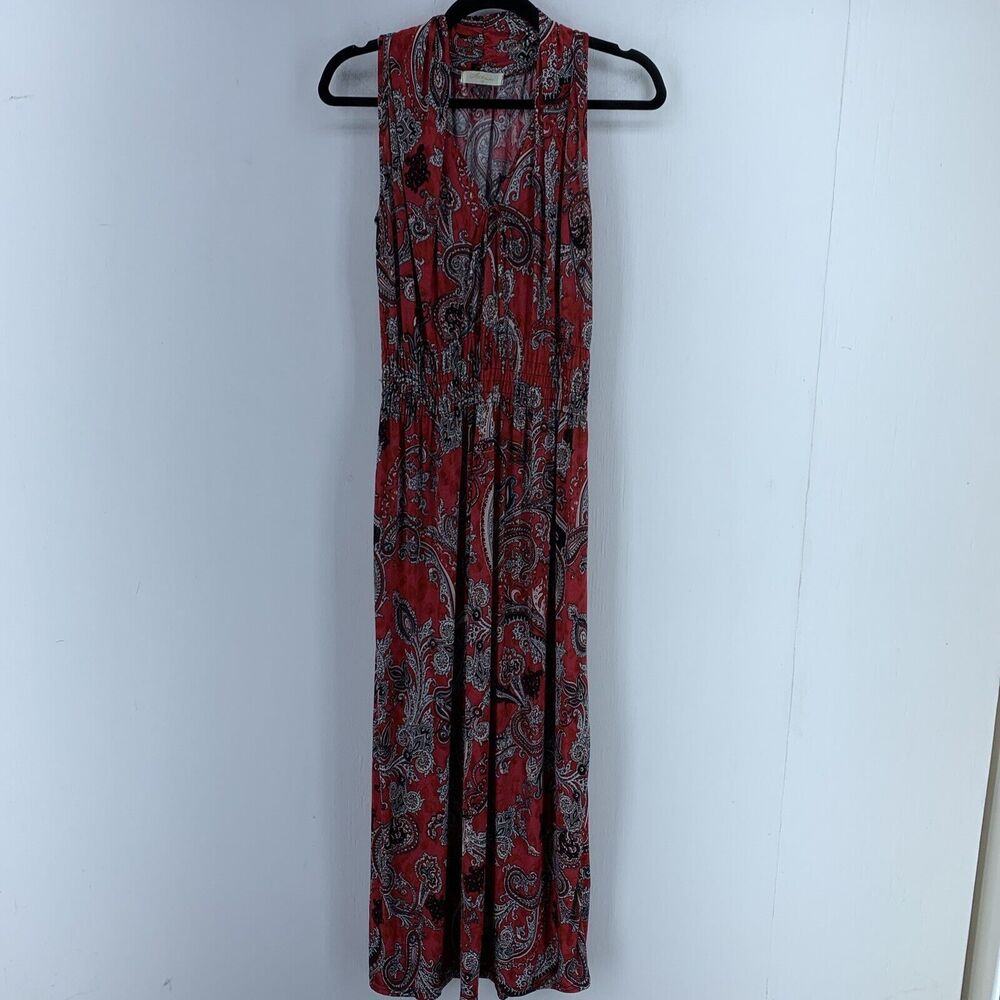 Ace Fashion Womens 1X Maxi Sundress Dress Paisley Dark Boho‎ Whimsy Goth Red